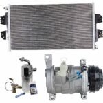 DriveMotive 3-Piece Kit A/C Compressor with A/C Condenser and A/C Service Kit (A/C Accumulator, Expansion Valve, Orifice Tube, and A/C O-Ring and Gasket Seal Kit), 4-Groove Pulley, Two Bolts to Mount the Hoses