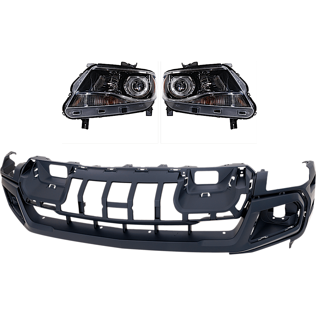 kit-032025-35_1.png JC Whitney 3-Piece Kit Front Primed Bumper Cover CAPA Certified, includes (2) Headlight and (1) Bumper Cover - Image 1