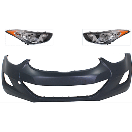 JC Whitney 3-Piece Kit Driver and Passenger Side Headlight, Includes (2) Headlight and (1) Bumper Cover