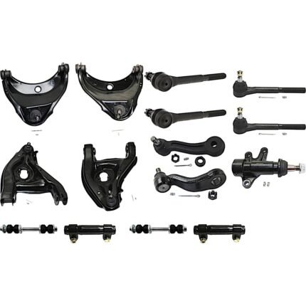 TrueDrive 15-Piece Kit Front Suspension Includes Control Arms, Idler Arm, Idler Arm Bracket, Pitman Arm, Sway Bar Links, Tie Rod Adjusting Sleeves, and Tie Rod Ends