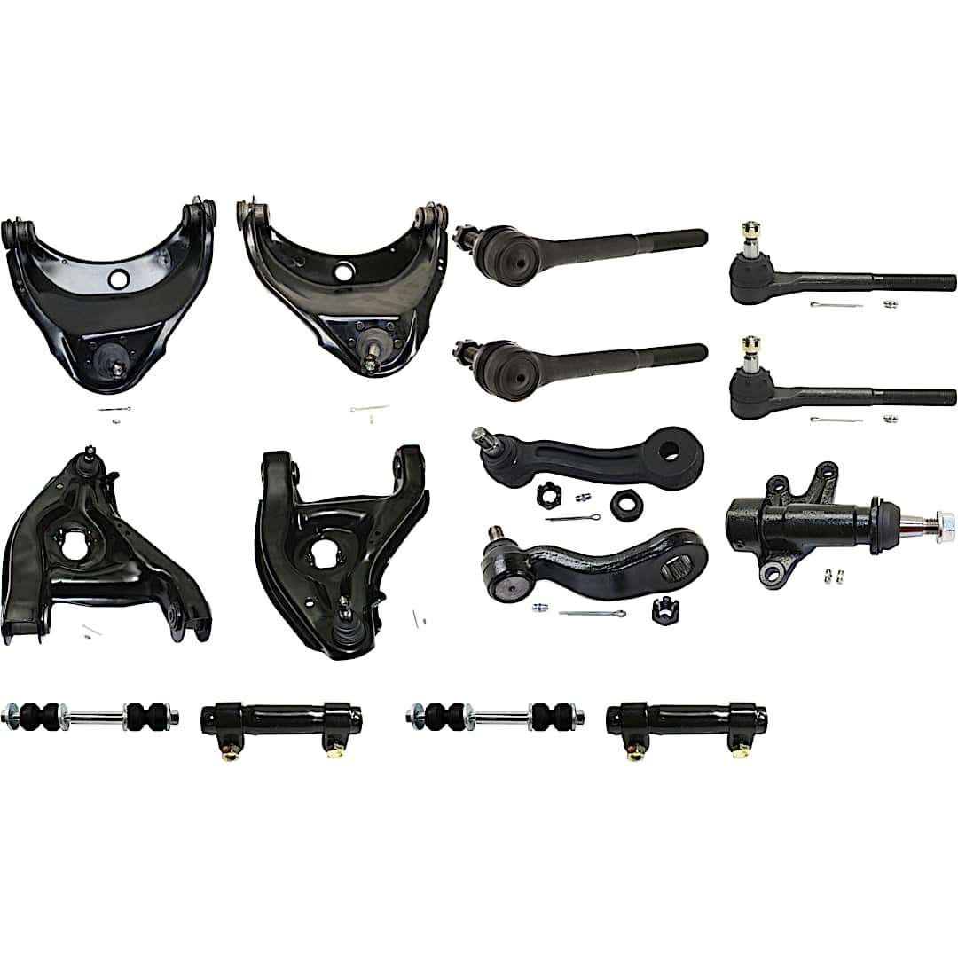 kit-032522-02_1.jpg TrueDrive 15-Piece Kit Front Suspension Includes Control Arms, Idler Arm, Idler Arm Bracket, Pitman Arm, Sway Bar Links, Tie Rod Adjusting Sleeves, and Tie Rod Ends - Image 1