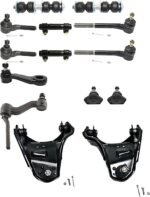 Replacement 14-Piece Kit Front Control Arm, All Wheel Drive, Heavy Duty Design, includes Ball Joints, Idler Arm, Pitman Arm, Sway Bar Links, Tie Rod Adjusting Sleeves, and Tie Rod Ends