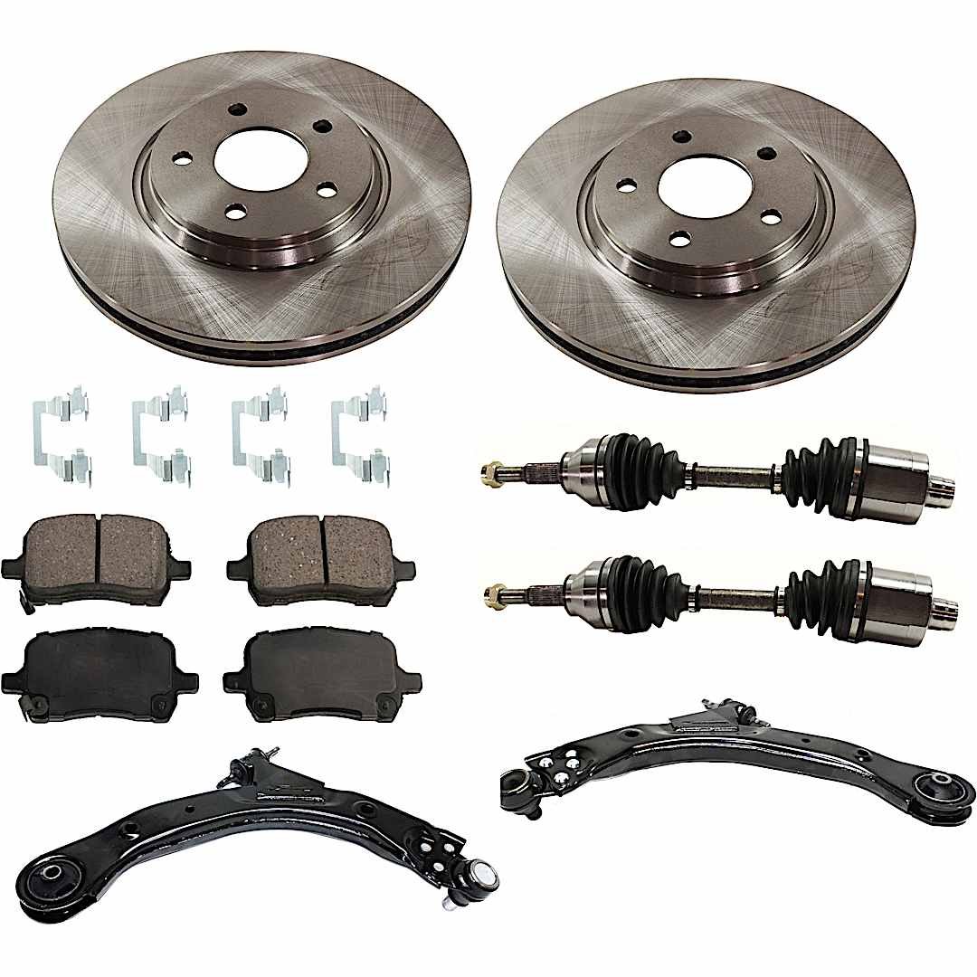 kit-032822-078_1.jpg TrueDrive 8-Piece Kit Front, Driver and Passenger Side Axle Assembly, Automatic Transmission, 5 Lug, FWD, includes Brake Discs, Brake Pad Sets, and Control Arms - Image 1