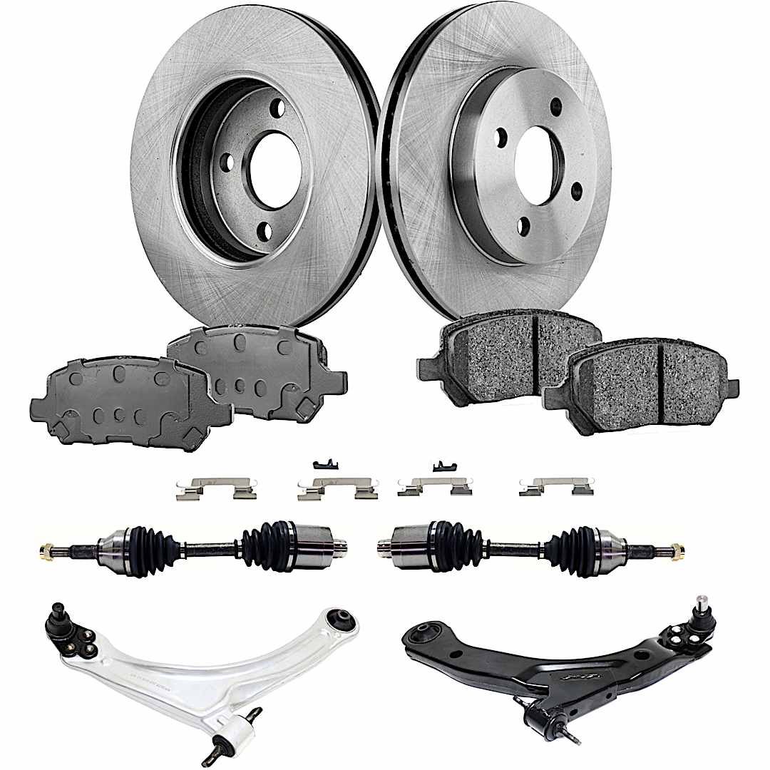 kit-032822-217_1.jpg TrueDrive 8-Piece Kit Front, Driver and Passenger Side, Lower Control Arm, FWD, Automatic Transmission, 4 Lug Wheels, Includes (2) Axle Assembly, (2) Brake Disc, (1) Brake Pad Set, and (2) Control Arm - Image 1