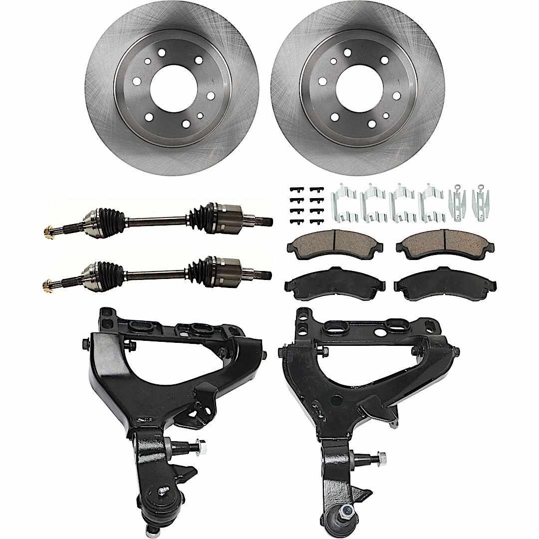 kit-032822-222_1.jpg TrueDrive 7-Piece Kit Front, Driver and Passenger Side, Lower Control Arm with Axle Assemblies, Brake Discs, and Brake Pad Set, All Wheel Drive/Four Wheel Drive - Image 1