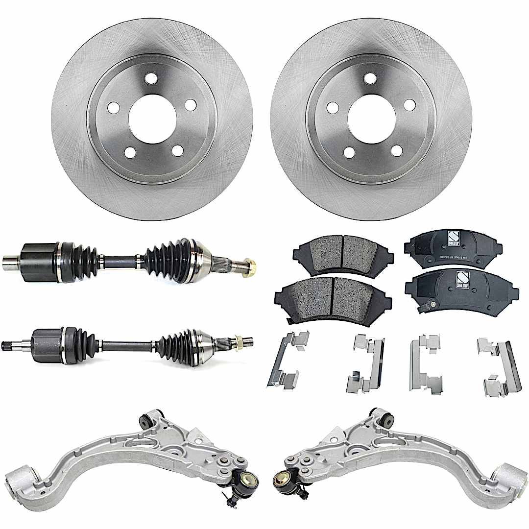 kit-032822-244_1.jpg TrueDrive 7-Piece Kit Front, Driver and Passenger Side, Lower Control Arm, FWD, includes Axle Assembly, Brake Discs, and Brake Pad Set - Image 1