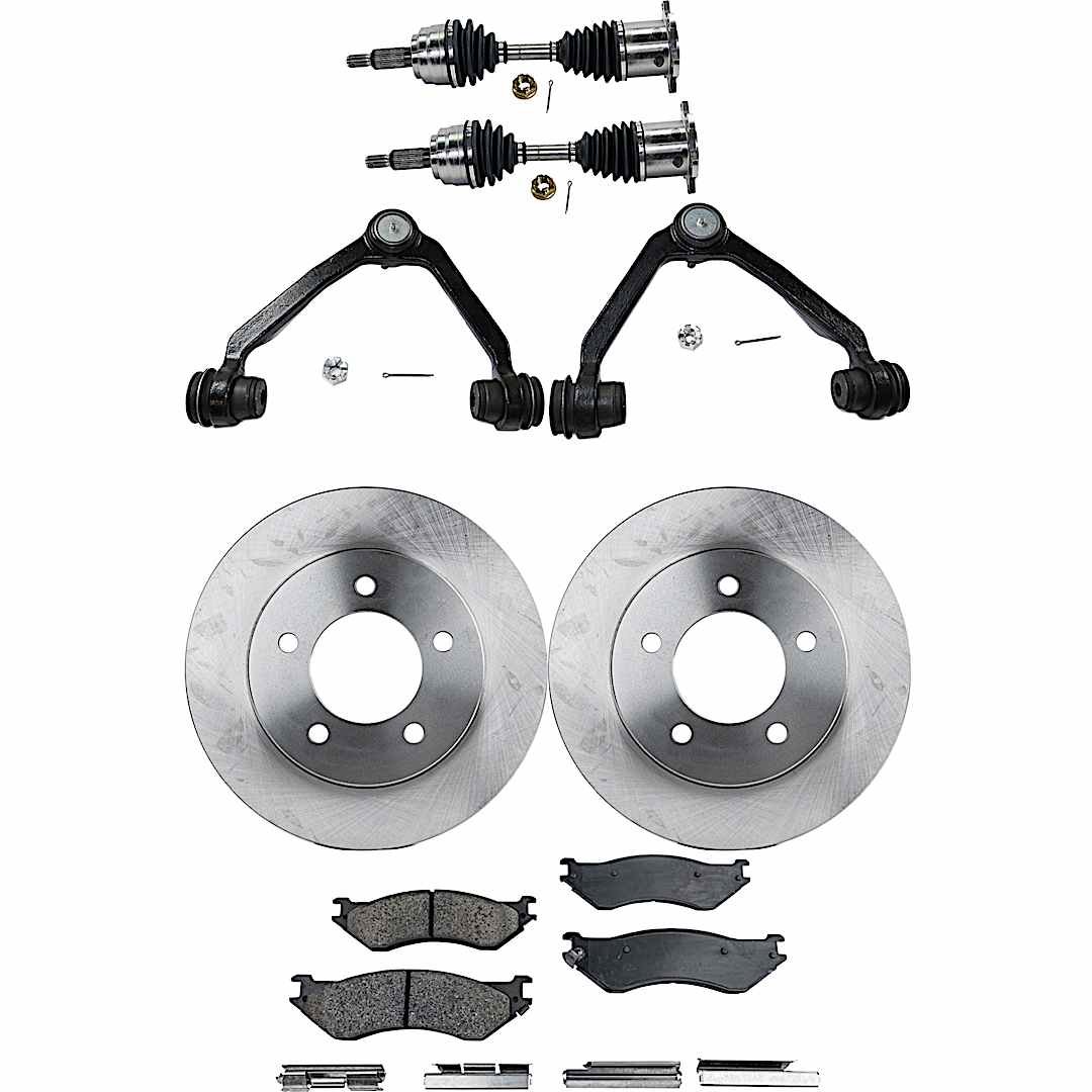 kit-040422-013_1.jpg TrueDrive 8-Piece Kit Front, Driver and Passenger Side Axle Assembly - New, Includes (2) Axle Assembly, (2) Brake Disc, (1) Brake Pad Set, and (2) Control Arm - Image 1