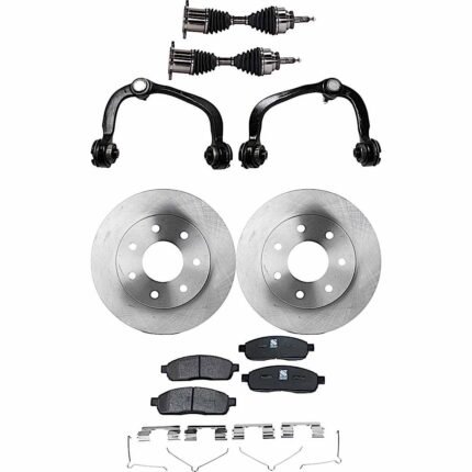 TrueDrive 8-Piece Kit Front Axle Assembly with Brake Discs, Brake Pad Set, and Control Arms, 4WD, 7 Lugs