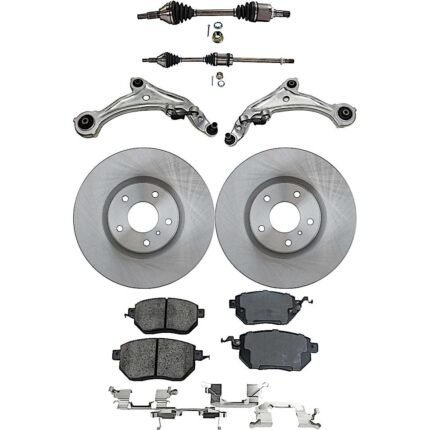 TrueDrive 8-Piece Kit Front, Driver and Passenger Side Axle Assembly with Brake Discs, Brake Pad Set, and Control Arms, FWD