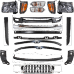 Replacement 18-pc Kit Front Bumper w/ (2)Bumper Bracket (1)Bumper Filler (1)Bumper Reinforcement (3)Bumper Retainer (2)Corner Light (1)Grille (2)Headlight (2)Headlight Filler (2)Turn Signal Light (1)Valance