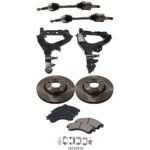 TrueDrive 7-Piece Kit Front, Driver and Passenger Side, Lower Control Arm with Axle Assemblies, Brake Discs, and Brake Pad Set, Four Wheel Drive