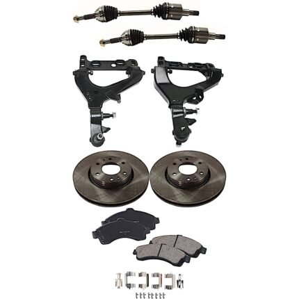 TrueDrive 7-Piece Kit Front, Driver and Passenger Side, Lower Control Arm with Axle Assemblies, Brake Discs, and Brake Pad Set, Four Wheel Drive
