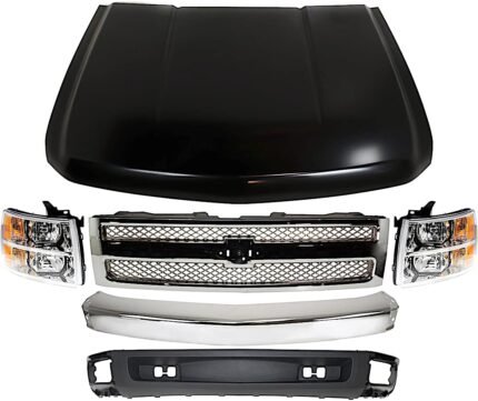 Replacement 6-Piece Kit, Grille Chrome, Includes (1) Bumper, (1) Grille, (2) Headlight, (1) Hood, and (1) Valance