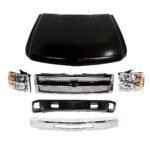 Replacement 6-Piece Kit, Front Bumper, Chrome, Includes (1) Bumper, (1) Grille, (2) Headlight, (1) Hood, and (1) Valance