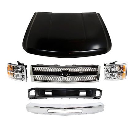 Replacement 6-Piece Kit, Front Bumper, Chrome, Includes (1) Bumper, (1) Grille, (2) Headlight, (1) Hood, and (1) Valance