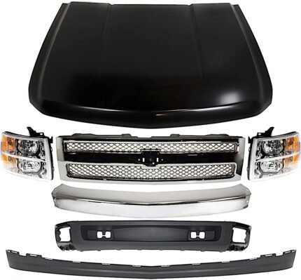 Replacement 7-Piece Kit, Grille Chrome, Includes (1) Bumper, (1) Grille, (2) Headlight, (1) Hood, and (2) Valance