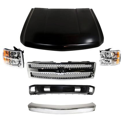 Replacement 6-Piece Kit, Front Bumper, Chrome, Includes (1) Bumper, (1) Grille, (2) Headlight, (1) Hood, and (1) Valance