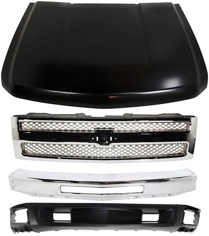 Replacement 4-Piece Kit, Grille Chrome, Includes (1) Bumper, (1) Grille, (1) Hood, and (1) Valance