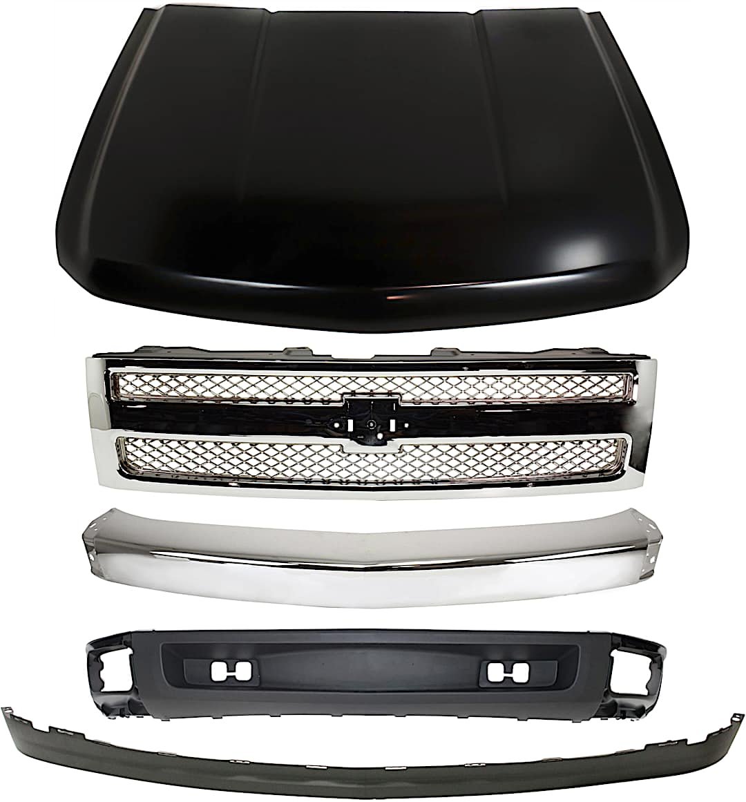 kit-050617-54_1.jpg Replacement 5-Piece Kit, Grille Chrome, Includes (1) Bumper, (1) Grille, (1) Hood, and (2) Valance - Image 1