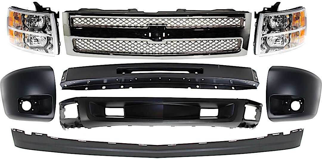 kit-050917-91_1.jpg Replacement 8-Piece Kit, Grille Chrome, Includes (1) Bumper, (2) Bumper End, (1) Grille, (2) Headlight, and (2) Valance - Image 1
