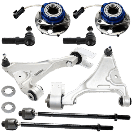 TrueDrive 10-Piece Kit Front, Driver and Passenger Side, Lower Control Arm with Sway Bar Links, Tie Rod Ends, and Wheel Hubs