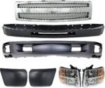 Replacement 7-Piece Kit Front Valance, Primed, For Models With Tow Hook Holes, includes Bumper, Bumper Ends, Grille and Headlights