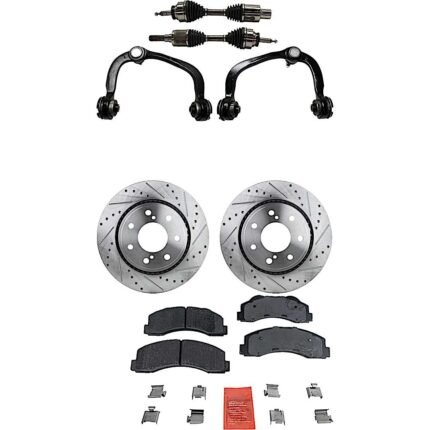 TrueDrive 8-Piece Kit Front, Driver and Passenger Side Axle Assemblies, 4WD, includes (2) Axle Assembly, (2) Brake Disc, (1) Brake Pad Set, and (2) Control Arm