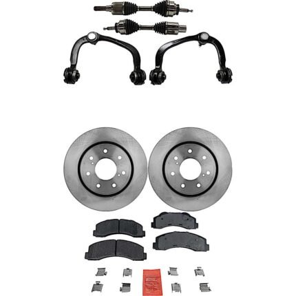 TrueDrive 8-Piece Kit Front, Driver and Passenger Side Axle Assemblies, includes (2) Axle Assembly, (2) Brake Disc, (1) Brake Pad Set, and (2) Control Arm