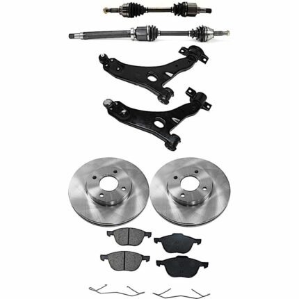 TrueDrive 8-Piece Kit Front, Driver and Passenger Side Axle Assembly with Brake Discs, Brake Pad Set, and Control Arms, Automatic Transmission