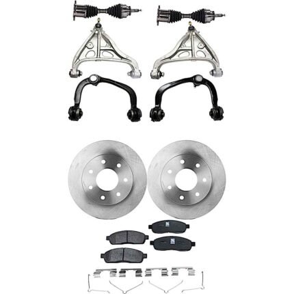 TrueDrive 9-Piece Kit Front, Driver and Passenger Side, Upper and Lower Control Arm with Axle Assemblies, Brake Discs, and Brake Pad Set, 7 Lugs
