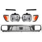 Replacement 7-Piece Kit Driver and Passenger Side Halogen Headlight, Includes (2) Corner Light, (1) Grille Assembly, (2) Headlight, and (2) Headlight Filler