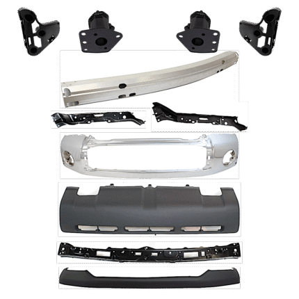 Replacement 11-Piece Kit, Front, Driver and Passenger Side Bumper, For Models w/ Steel Bumper, Includes (1) Bumper, (4) Bumper Bracket, (1) Bumper Cover, (1) Bumper Reinforcement, (3) Bumper Retainer, (1) Valance