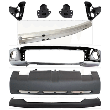 Replacement 8-Piece Kit, Front Bumper, Chrome, Includes (1) Bumper, (4) Bumper Bracket, (1) Bumper Cover, (1) Bumper Reinforcement, and (1) Valance