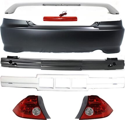 Replacement 6-Piece Kit Rear Spoiler, includes Bumper Absorber, Bumper Cover, Bumper Reinforcement, and Tail Lights