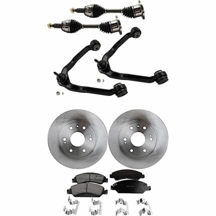 TrueDrive 8-Piece Kit Front, Driver and Passenger Side Axle Assembly with Brake Discs, Brake Pad Set, and Control Arms, For Models with Rear Drum Brakes