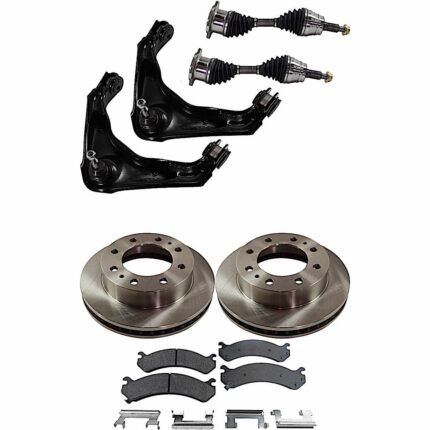TrueDrive 8-Piece Kit Front, Driver and Passenger Side Axle Assembly, includes (2) Axle Assembly, (2) Brake Disc, (1) Brake Pad Set, and (2) Control Arm, 4WD