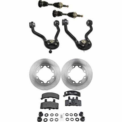 TrueDrive 8-Piece Kit Front, Driver and Passenger Side Axle Assembly with Brake Discs, Brake Pad Set, and Control Arms, with 7,200 lbs. GVW