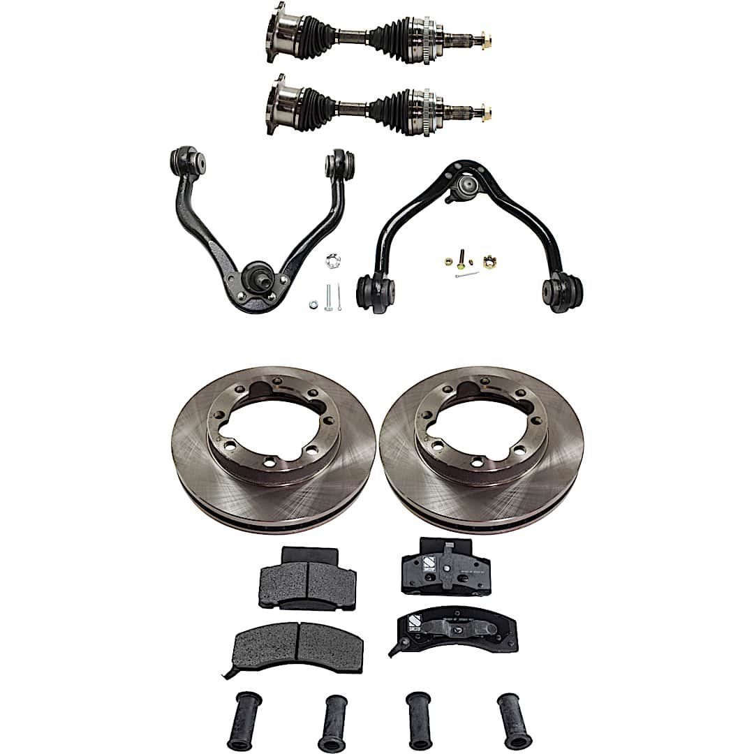 kit-060222-074_1.jpg TrueDrive 8-Piece Kit Front, Driver and Passenger Side Axle Assembly with Brake Discs, Brake Pad Set, and Control Arms, For Models with Dual Rear Wheels - Image 1