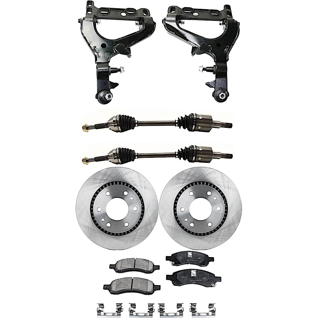 kit-060222-267_1.jpg TrueDrive 7-Piece Kit Front, Driver and Passenger Side, Lower Control Arm with Axle Assemblies, Brake Discs, and Brake Pad Set - Image 1