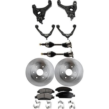 TrueDrive 9-Piece Kit Front, Driver and Passenger Side, Upper and Lower Control Arm, Rear Wheel Drive, For Models w/ Front Coil Spring, w/ Rear Drum Brake, includes Axle Assembly, Brake Discs, and Brake Pad Set