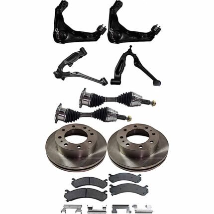 TrueDrive 9-Piece Kit Front, Driver and Passenger Side, Upper and Lower Control Arm, 4WD, with Front Torsion Bar Springs, Includes (2) Axle Assembly, (2) Brake Disc, (1) Brake Pad Set, and (4) Control Arm