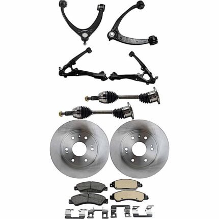 TrueDrive 9-Piece Kit Front, Driver and Passenger Side, Upper and Lower Control Arms, includes Axle Assembly, Brake Discs, and Brake Pad Set