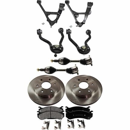 TrueDrive 10-Piece Kit Front, Driver and Passenger Side, Upper and Lower Control Arm, 4WD/RWD, With Front Torsion Bar Spring, Includes (2) Axle Assembly, (2) Brake Disc, (1) Brake Pad Set, and (4) Control Arm