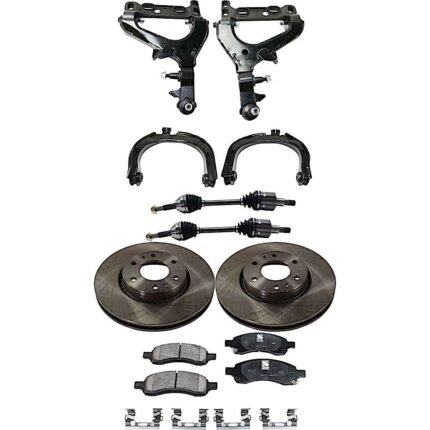 TrueDrive 9-Piece Kit Front, Driver and Passenger Side, Upper and Lower Control Arm with Axle Assemblies, Brake Discs, and Brake Pad Set
