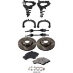 TrueDrive 9-Piece Kit Front, Driver and Passenger Side, Upper and Lower Control Arm with Axle Assemblies, Brake Discs, and Brake Pad Set, Four Wheel Drive