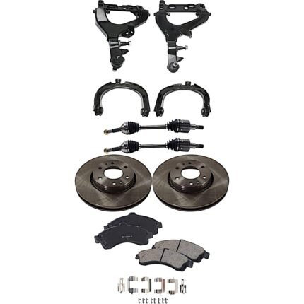TrueDrive 9-Piece Kit Front, Driver and Passenger Side, Upper and Lower Control Arm with Axle Assemblies, Brake Discs, and Brake Pad Set, Four Wheel Drive
