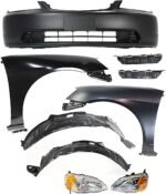 Replacement 9-Piece Kit Driver and Passenger Side Halogen Headlight, Without bulb(s), Coupe, OE Replacement, Includes (2) Bumper Bracket, (1) Bumper Cover, (2) Fender, (2) Headlight and (2) Fender Liner