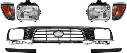 Replacement 7-Piece Kit Grille Chrome Shell with Painted Black Insert, Four Wheel Drive, Includes (2) Corner Light, (1) Grille, (2) Headlight, and (2) Headlight Filler