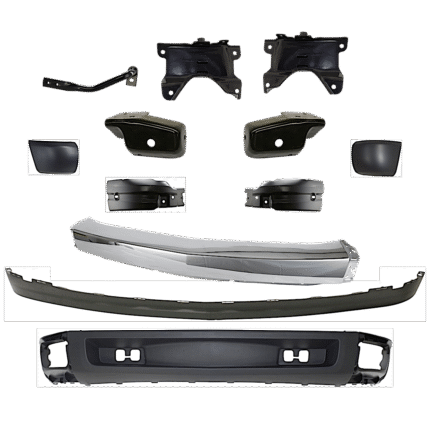 Replacement 12-Piece Kit, Front Bumper, Chrome, Includes (1) Bumper, (5) Bumper Bracket, (3) Bumper End, and (2) Valance