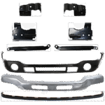 Replacement 9-Piece Kit, Front Bumper, Old Body Style, Chrome, Includes (1) Bumper, (6) Bumper Bracket, (1) Bumper Cover, and (1) Valance